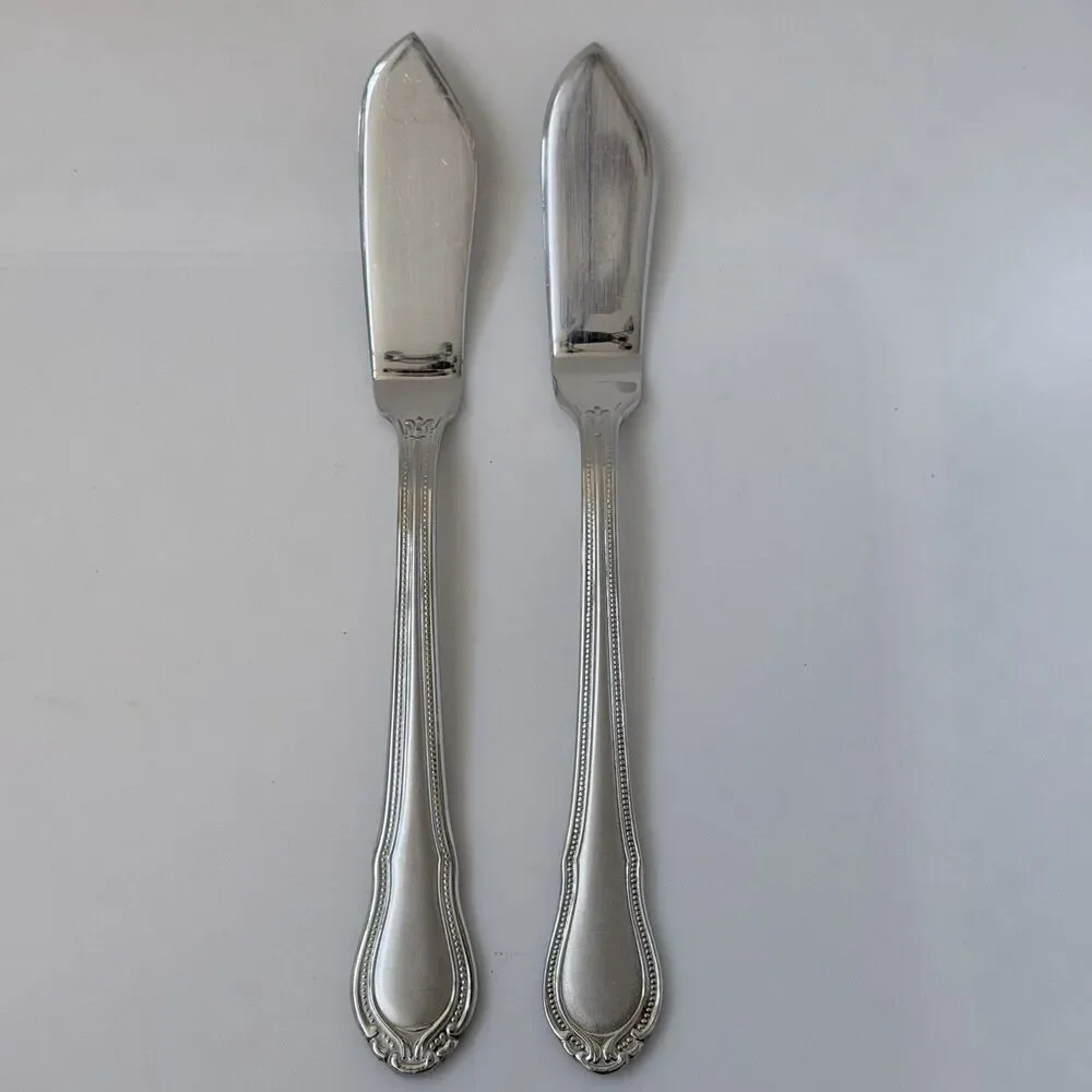 2pc Hampton Lauren Stainless Frosted Flat Handle Master Butter Knives 7” Korea
